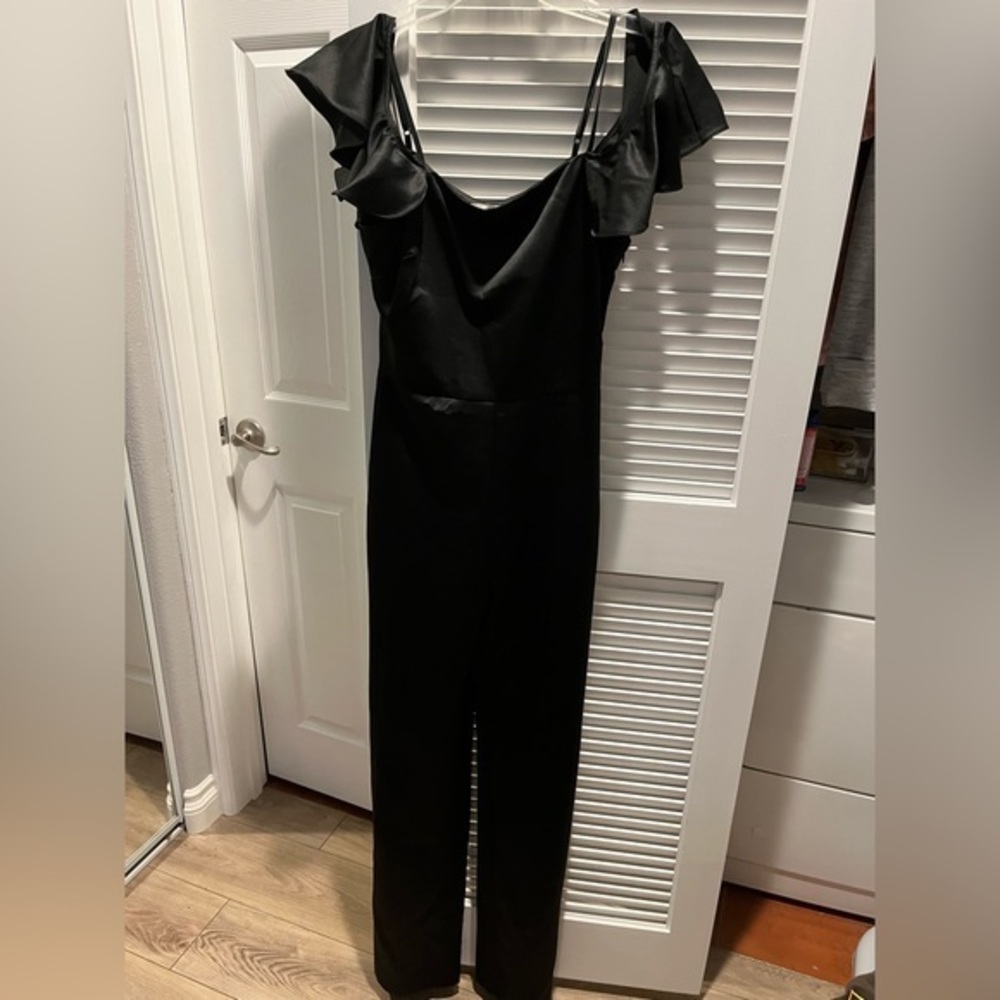 Sugar Lips Black Satin Jumpsuit